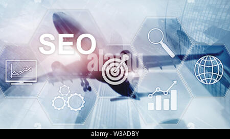 SEO - Search engine optimization, Digital marketing and internet technology concept on blurred background Stock Photo