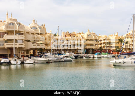 Benalmadena, Spain - September 4th 2015: Boats moored in the marina. The port has a capacity of over a thousand moorings. Stock Photo