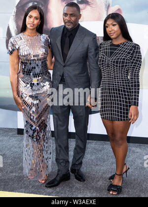Hollywood, USA. 13th July, 2019. HOLLYWOOD, LOS ANGELES, CALIFORNIA, USA - JULY 13: Sabrina Dhowre Elba, Idris Elba and Isan Elba arrive at the Los Angeles Premiere Of Universal Pictures' 'Fast & Furious Presents: Hobbs & Shaw' held at Dolby Theatre on July 13, 2019 in Hollywood, Los Angeles, California, USA. (Photo by Rudy Torres/Image Press Agency) Credit: Image Press Agency/Alamy Live News Stock Photo