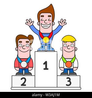 White Winners Of The Podium. Pedestal. Vector Illustration. Athletes Nominees Stock Vector