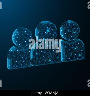 Users symbol low poly design, team polygonal style, vector illustration on dark blue background Stock Vector