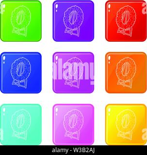 Memorial wreath icons set 9 color collection Stock Vector