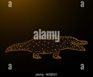 Crocodile low poly model, African animal polygonal wireframe, reptile vector illustration on brown background Stock Vector