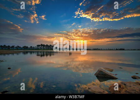 morning drama sunrise view in Modon lake Dammam Saudi Arabia Stock Photo