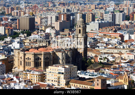 Cityscape  of  Malaga Spain including Cathedral Stock Photo