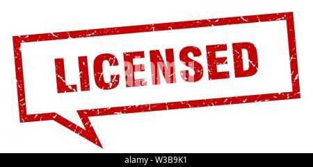 licensed sign. licensed square speech bubble. licensed Stock Vector