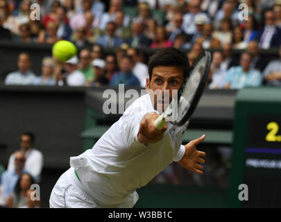 London, UK. 14 July 2019. The Championships Wimbledon 2019 14072019 Novak Djokovic (SRB) in Mens Final  Credit: Roger Parker/Alamy Live News Stock Photo