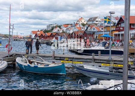 Fjällbacka, , Sweden - July 8, 2019: View of the popular Swedish tourist town of Fjällbacka, birthplace of writer Camilla Läckberg, Western Sweden. Stock Photo