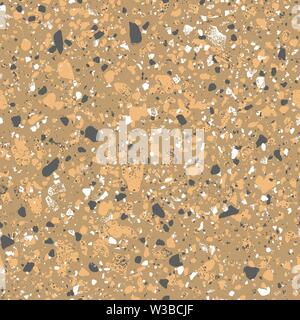 Abstract Natural Tones Vector Terrazzo Seamless Pattern on Ocher Color Background Stock Vector