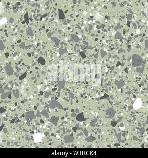 Abstract Vector Terrazzo Seamless Pattern on Pale Green Background Stock Vector