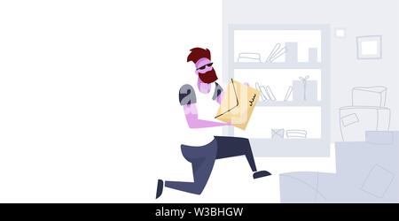 postman carrying envelope man holding important letter post office postal service correspondence delivery concept sketch doodle full length horizontal Stock Vector