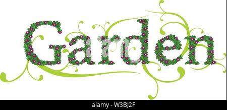 Garden leaves and flowers text Stock Vector