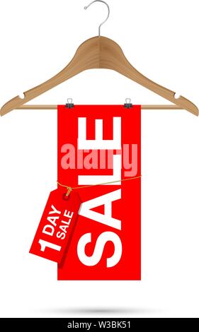 One day sale sign on a wooden hanger Stock Vector