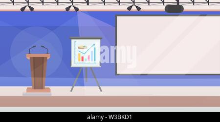 modern conference room with flip chart tribune and board empty no people boardroom interior flat horizontal Stock Vector