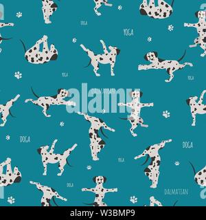Yoga dogs poses and exercises. Dalmatian seamless pattern. Vector illustration Stock Vector