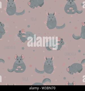 Chinchilla yoga poses and exercises. Cute cartoon seamless pattern. Vector illustration Stock Vector