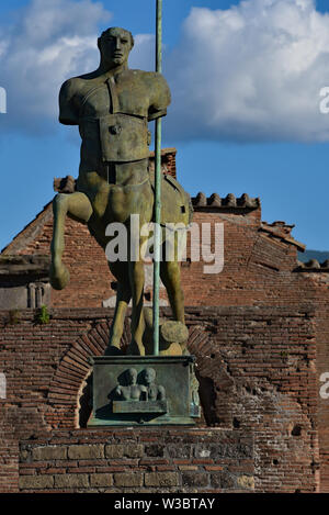 Bronze art exhibit 'Centauro' by Polish artist Igor Mitorja in the Forum, Pompeii, Italy, Europe. Stock Photo