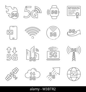 5G internet line icons set. Included icons as IOT, internet of things, bandwidth, signal, devices and more. Editable Stroke. EPS 10. Stock Vector