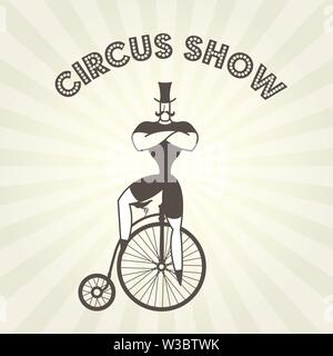 Circus actor on retro bicycle - strongman on old penny farthing bicycle Stock Vector