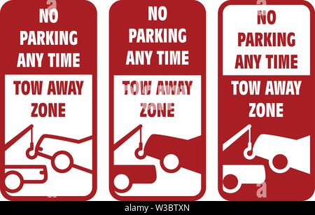 Vehicles tow away road sign - no car parking sign, breakdown truck or wrecker icon Stock Vector