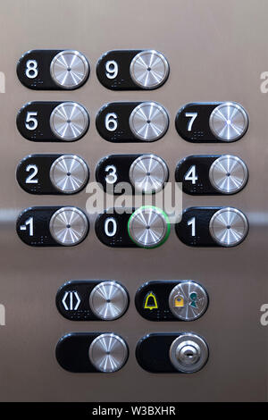 Close-up of the buttons on an elevator panel button Stock Photo