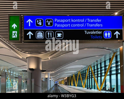 Interior design of the New Airport (IST) that freshly opened and replaces Ataturk International Airport. Istanbul/ Turkey - April 2019. Stock Photo