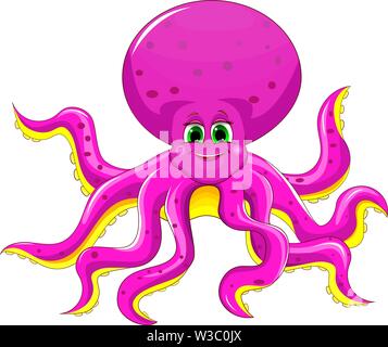 Cartoon octopus pink on a white background. Stock Vector