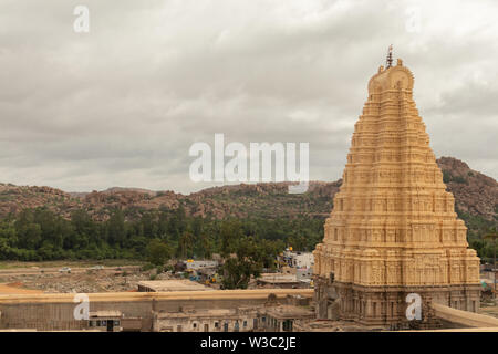 Virupaksha hindu temple Gopuram captured from Hemakuta Hill Stock Photo