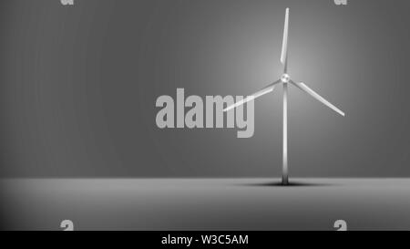 Wind turbine on gray background. Stock Vector