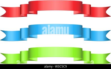 Three colored ribbons horizontal banners. Vector illustration Stock Vector