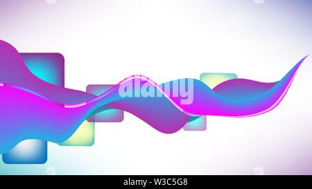 blue and violet wavy lines with squares Stock Vector