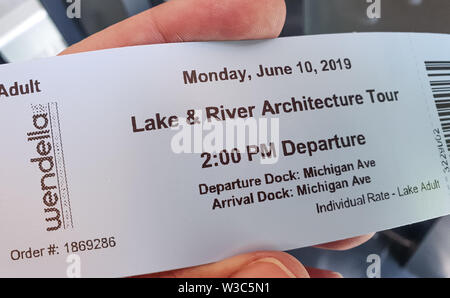 Chicago River Cruise Ticket - CHICAGO, USA - JUNE 10, 2019 Stock Photo