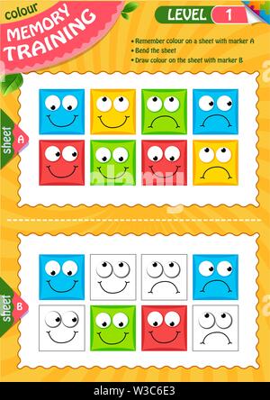Draw Memory Game Memory game children and adult. Remember and draw colour and way ...