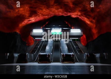 Firey Exit from the Iconic Sulnar Centrum Metro Station in Sweden Stock Photo