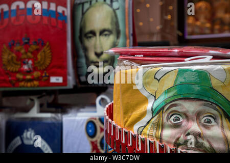 Sale of T-shirts and Souvenirs on Arbat street in the center of Moscow, Russia Stock Photo