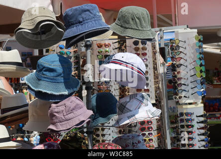 Hats for sale on street market Stock Photo