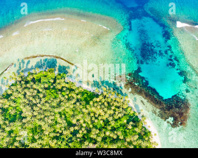 Aerial top down view Banyak Islands Sumatra tropical archipelago Indonesia, coral reef white sand beach beach turquoise water. Travel destination, div Stock Photo