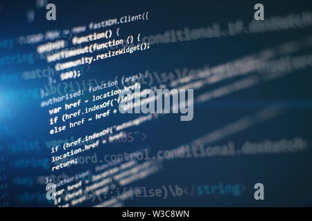 Coding script text on screen. Notebook closeup photo. CSS, JavaScript and HTML usage. Stock Photo