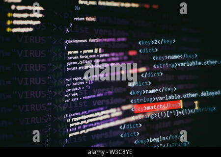 Writing programming functions on laptop. Big data and Internet of things trend. Stock Photo
