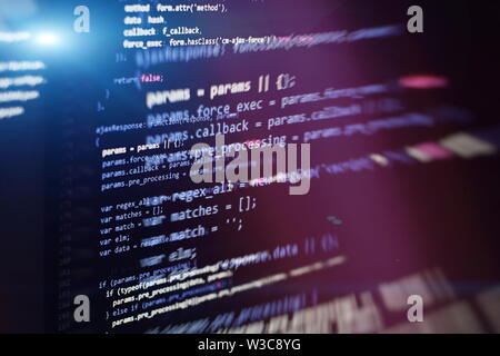Programming source code HTML for Website development. Server logs analysis. Closeup developing programming and coding technologies. Stock Photo