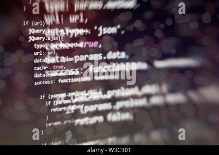 Programming source code HTML for Website development. Server logs analysis. Closeup developing programming and coding technologies. Stock Photo
