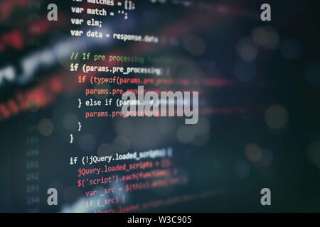 Writing programming functions on laptop. Big data and Internet of things trend. Stock Photo