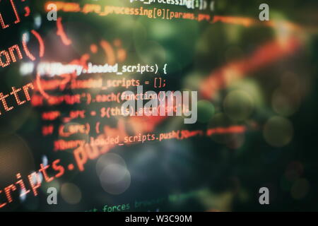 Programming source code HTML for Website development. Server logs analysis. Closeup developing programming and coding technologies. Stock Photo