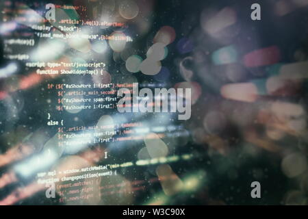 Writing programming functions on laptop. Big data and Internet of things trend. Stock Photo