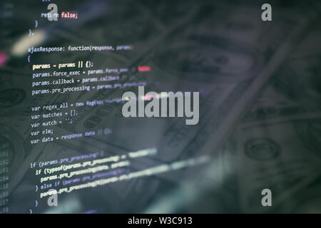 Writing programming functions on laptop. Big data and Internet of things trend. Stock Photo