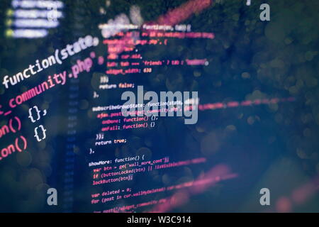 Programming source code HTML for Website development. Server logs analysis. Closeup developing programming and coding technologies. Stock Photo