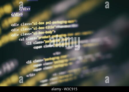 Writing programming functions on laptop. Big data and Internet of things trend. Stock Photo