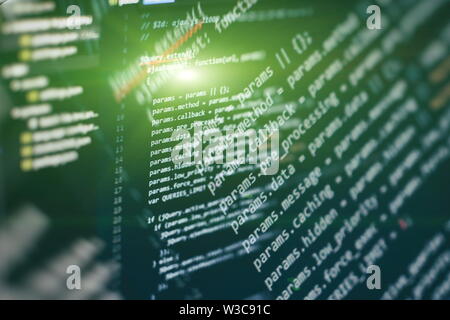Writing programming functions on laptop. Big data and Internet of things trend. Stock Photo