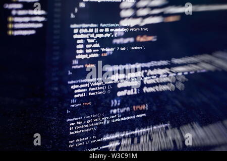 Programming source code HTML for Website development. Server logs analysis. Closeup developing programming and coding technologies. Stock Photo