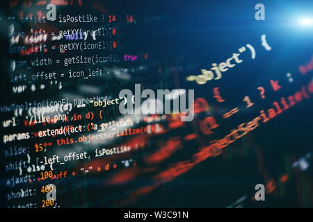 Programming source code HTML for Website development. Server logs analysis. Closeup developing programming and coding technologies. Stock Photo